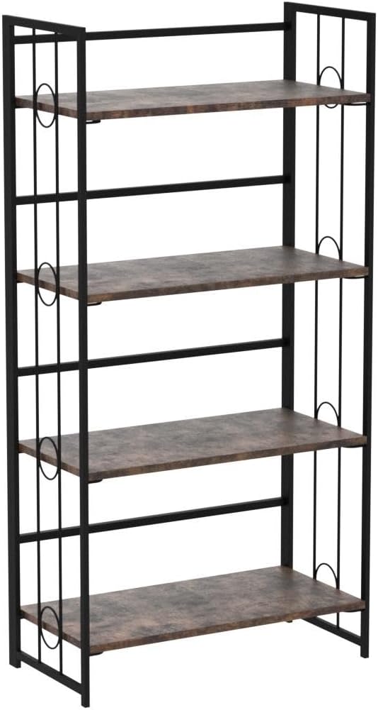 4NM No Assembly 4 Tiers Folding Bookshelf, 47.2" H Foldable Storage Shelves - Image 5