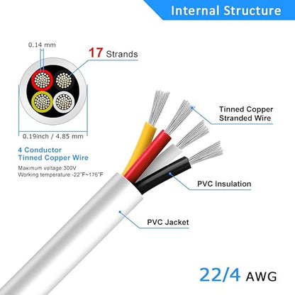 22 Gauge 4 Conductor Electrical Wire, 32.8FT White Stranded Low Voltage 22/4 - Image 3