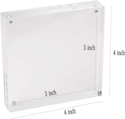 Meetu Acrylic 4x4 Picture Frame Clear Two Sided Desk Photo Frame Magnetic Frame - Image 2