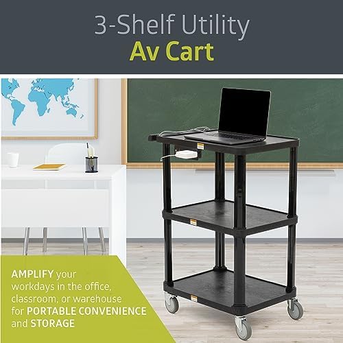 pearington 3-shelf mobile utility cart with 3 outlets shown in use