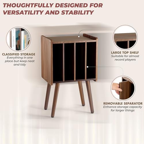 2bhome wooden record player stand, vinyl record storage, close-up detail