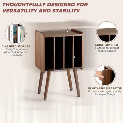 2bhome wooden record player stand, vinyl record storage, close-up detail