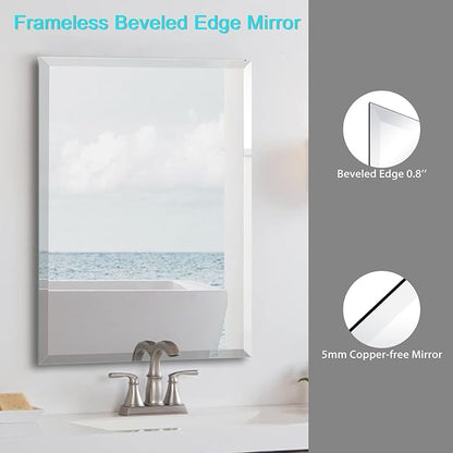 32x40 Inch Bathroom Mirror Frameless Beveled Edge Rectangle Wall Mirror - Image 2