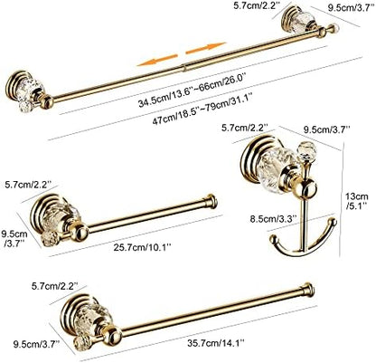 crystal bathroom hardware set,adjustable towel rack, toilet roll shown in use