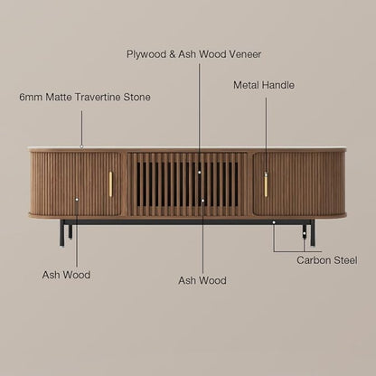 POVISON Sliding Tambour Door TV Stand, Mid Century Modern Sintered Stone TV - Image 3