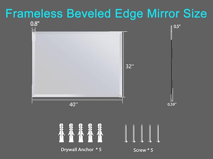 32x40 Inch Bathroom Mirror Frameless Beveled Edge Rectangle Wall Mirror - Image 6