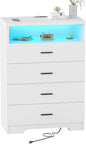 Dresser with Power Outlets and LED Lights Wooden 4 Drawer Dresser with Large by FJTJBSI