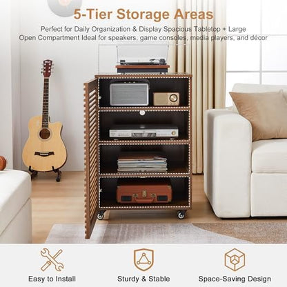 levnary 5-tier av media cabinet with grille door, side view