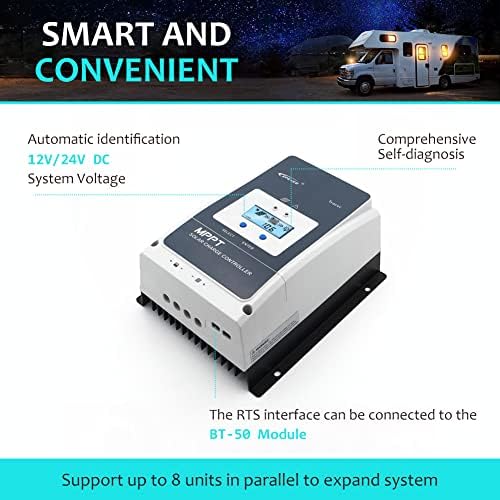 epever 60a mppt solar charge controller 12v/24v/36v/48v dc, side view