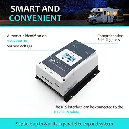 epever 60a mppt solar charge controller 12v/24v/36v/48v dc, side view