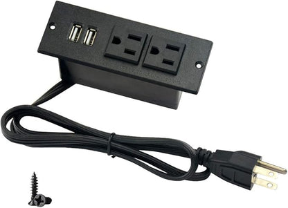Desktop Power Strip with 2 Outlets 2 USB 2.1A Insert Mounting Built in Desk by 4LEAF