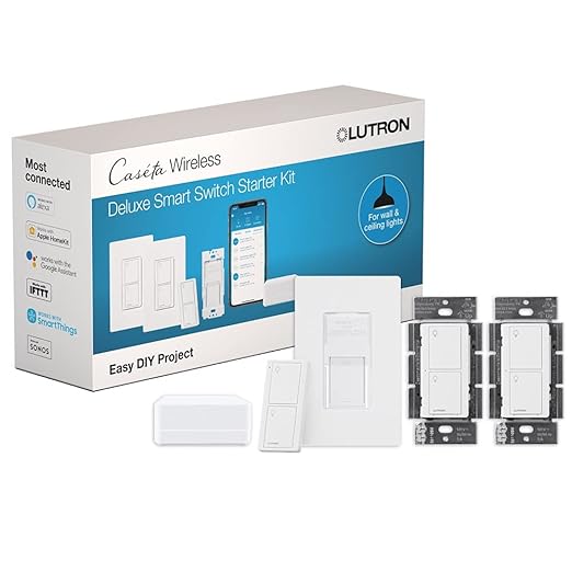 Lutron Caseta Deluxe Smart Light Switch Kit w/ Wall Plate and Smart Hub by Lutron