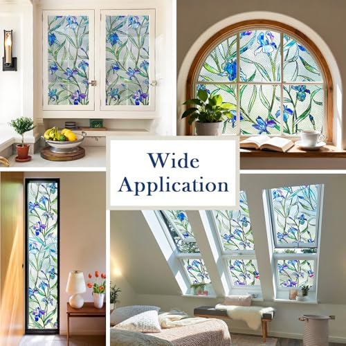 Coavas 3D Stained Glass Privacy Window Film, Static Cling, Blue 17.5"x39.4" | UV & Heat Blocking, Reusable No Adhesive, 3D Floral Pattern for Bathroom Kitchen Front Door Windows
