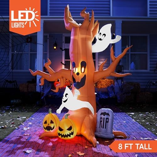 Joiedomi 8FT Halloween Inflatable Scary Tree with Ghost Decor,Blow Up Inflata...