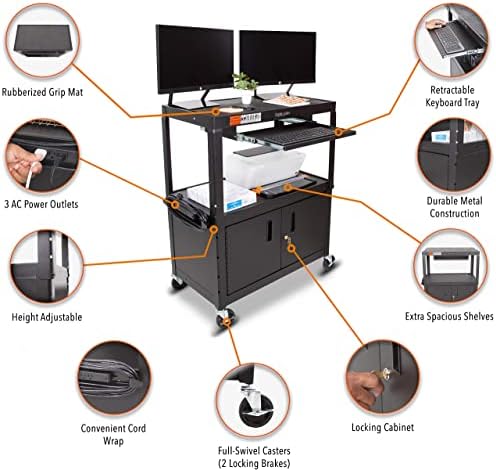 line leader large av cart with locking cabinet shown in use