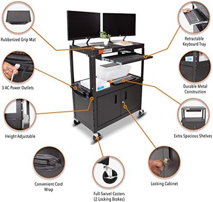 line leader large av cart with locking cabinet shown in use