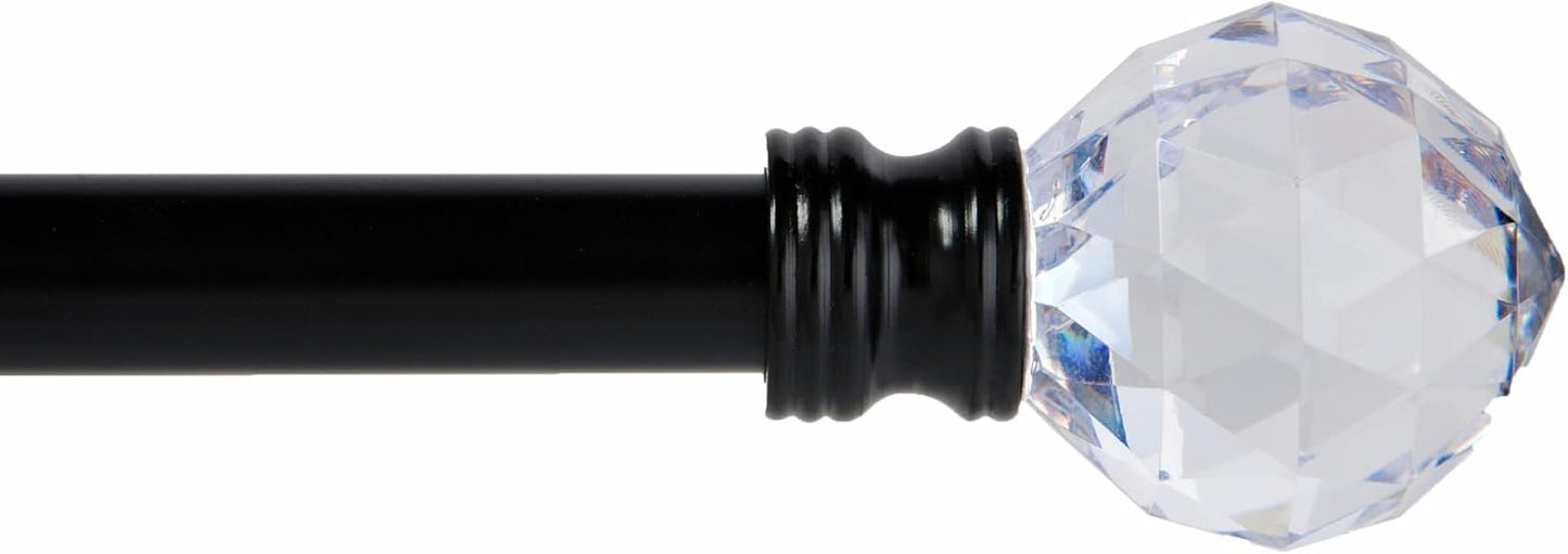 Kenney KN55951 Harris Geometric Acrylic End Petite Café Decorative Window Curtain Rod, 48-86" Adjustable Length, Matte Black Finish, 1/2" Diameter Steel Tube