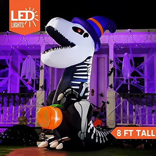 Joiedomi 8 FT Halloween Inflatable Skeleton Dinosaur with Pumpkin & Built...