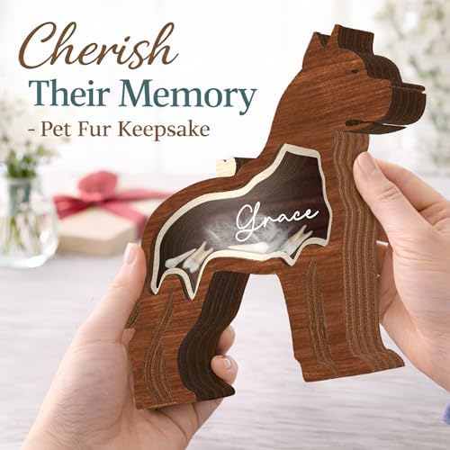 9" Pitbull Dog Hair Keepsake Box, Wooden Pet Urns for Dogs, DIY Pet Loss Sympathy Gifts, Unique Gift Dog Shape Standable Table Decor, Idea Gift for Pet Lover Storing Fur Teeth Ashes PS16-32L
