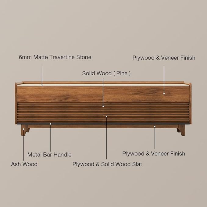 POVISON Fully-Assembled Mid Century Matte Sintered Stone TV Stand - Image 7