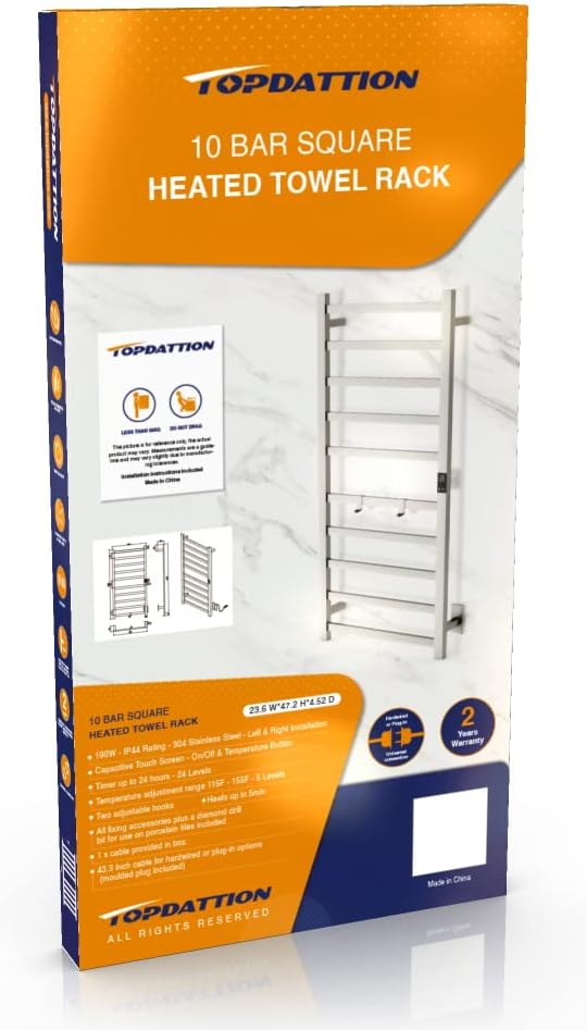 Smart Wireless Electric Towel Warmer | Blade Thin 10 Bar Design | Hardwired & - Image 4