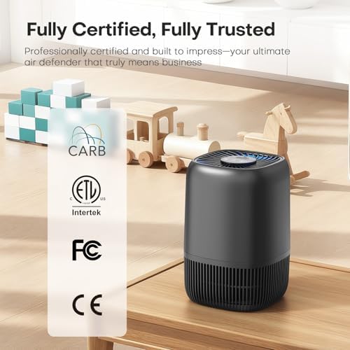 voopnu air purifiers for bedroom, high efficiency filter on a desk or shelf