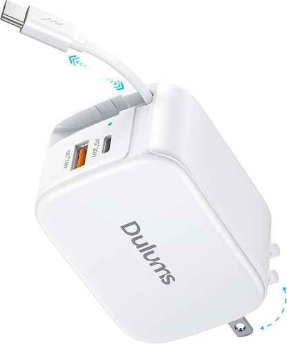 Retractable Wall Charger, 40W Dual Port QC3.0+PD Fast USB C Charging Block by Dulums