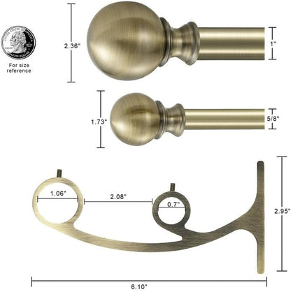 Double Curtain Rods for Window 48-84 Inch, Antique Bronze, Iron, Adjustable, Dual Rod with Round Finials, 1-Inch Front and 5/8 Inch Back, 30 lbs Weight Capacity