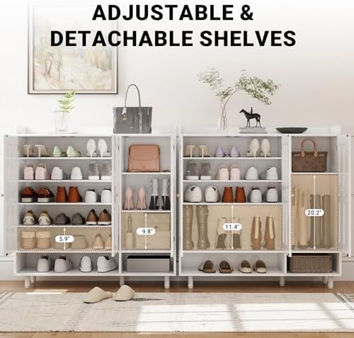 shoe cabinet with 3 doors and adjustable shelves, side view