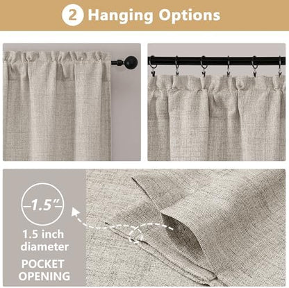Valance for Windows, Light Filtering Faux Linen Textured Small Short Valance Kitchen Curtain, Dual Rod Pocket Top Short Window Curtain for Bathroom Basement Farmhouse, 60Wx14L Inch, Linen Color