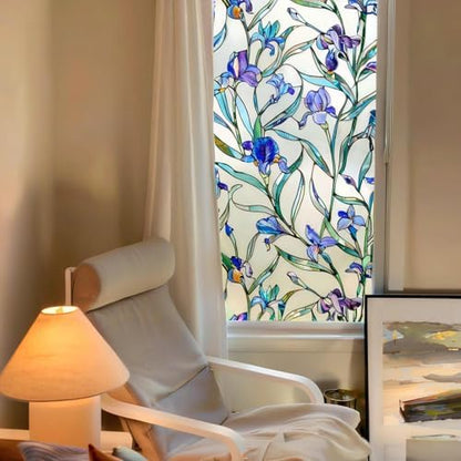 Coavas 3D Stained Glass Privacy Window Film, Static Cling, Blue 17.5"x39.4" | UV & Heat Blocking, Reusable No Adhesive, 3D Floral Pattern for Bathroom Kitchen Front Door Windows