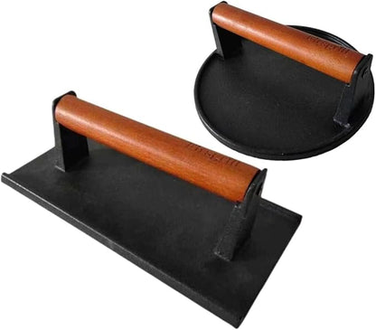 Firsgrill Burger Press 7.08" Round & 8.3”X4.3”Rectangle Heavy-Duty Cast Iron by ProfessionalGrillpartsLiving