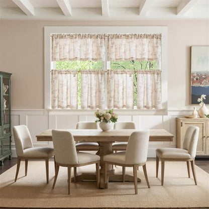 jinchan Floral Kitchen Curtains Set 24 Inch Length Farmhouse Linen Cafe Curtains and Valance Set for Living Room Bathroom Small Window Treatments Rod Pocket 3 Panels Taupe on Linen