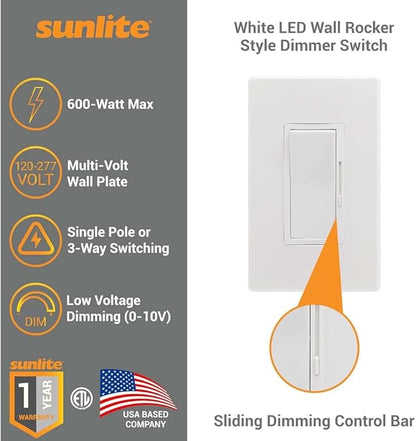 Sunlite LED Wall Rocker Style, Slide Bar Triac Dimmer Switch, Screwless Wall - Image 3