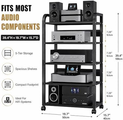 5 tier av media stand with wheels, 39in shown in use