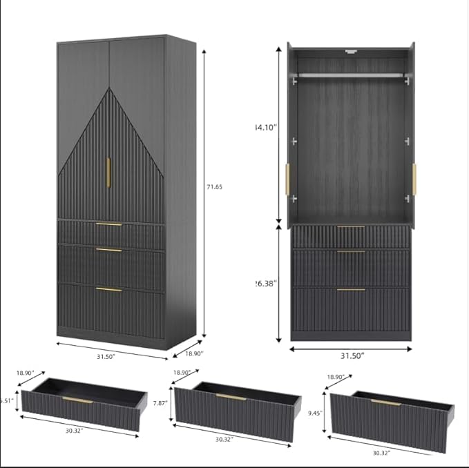 71.7" Wardrobe Armoire Wooden Closet - Image 2