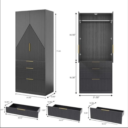 71.7" Wardrobe Armoire Wooden Closet - Image 2