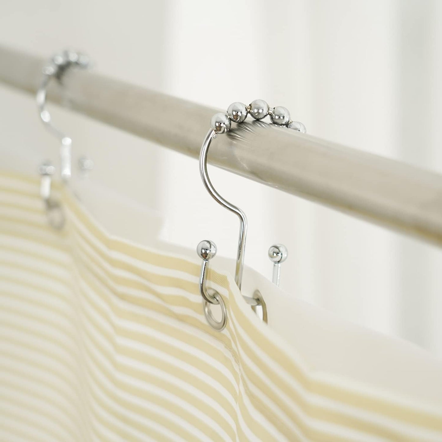 Shower Curtain Hooks Rings, Stainless Stee Double Glide Rollers Extra Wide Shower Curtain Rods Hooks for Bathroom, Set of 18 Hooks - Chrome