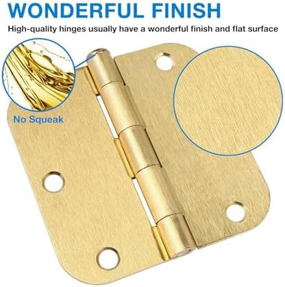 6 Pack Rounded Door Hinges 3.5 inch X 3-1/2" 5/8 Radius, Brushed Brass 3 ½ Inch - Image 2