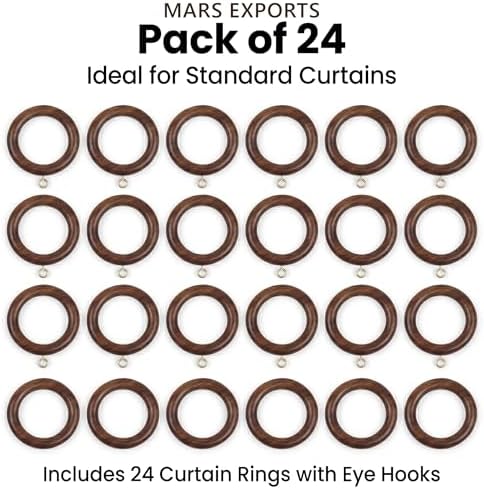 24 Pieces of 3 Inch Wooden Curtain Rod Rings, Drapery Rod Rings for 1.75-2 inch Rod Pole, Natural Rosewood (24, 2.2 INCH Inner Dia)