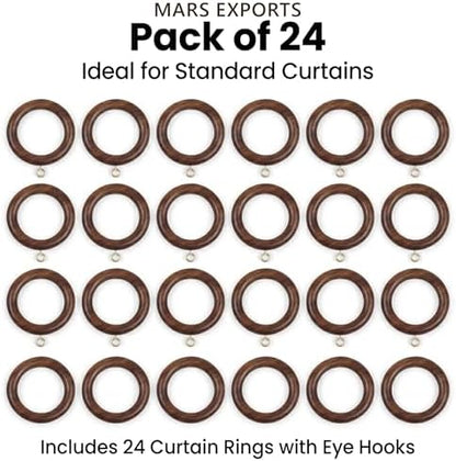 24 Pieces of 3 Inch Wooden Curtain Rod Rings, Drapery Rod Rings for 1.75-2 inch Rod Pole, Natural Rosewood (24, 2.2 INCH Inner Dia)