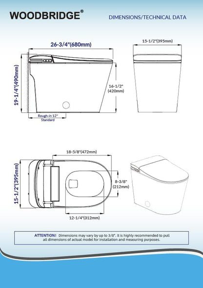 WOODBRIDGE GT100 Smart Toilet, Auto Open/Close Lid, Foot Sensor, Auto Flush - Image 6