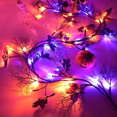Halloween Garland with Lights 8.86FT 72LED Willow Vine Twig with Timer Black ...