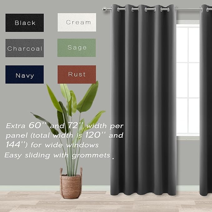 KOUFALL 96 Inch Curtains Long 2 Panel Set, 70 Inch Wide Grommet Blackout Drapes - Image 4