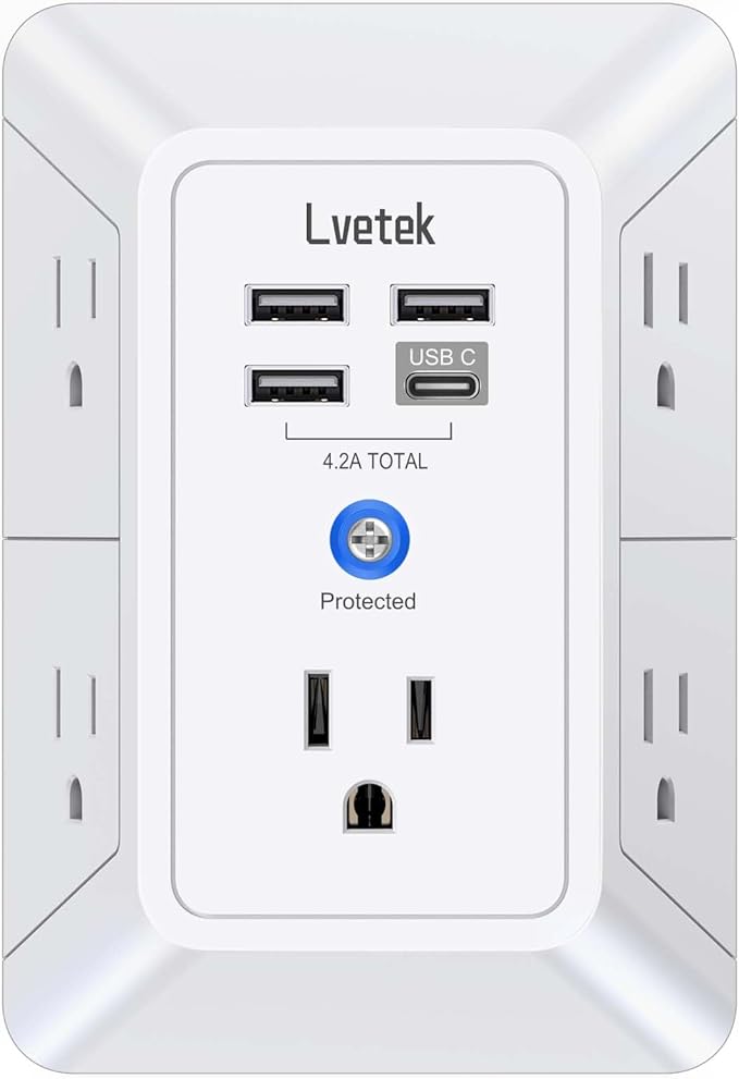 5 Outlet Extender Multi Plug Wall Outlets by Lvetek
