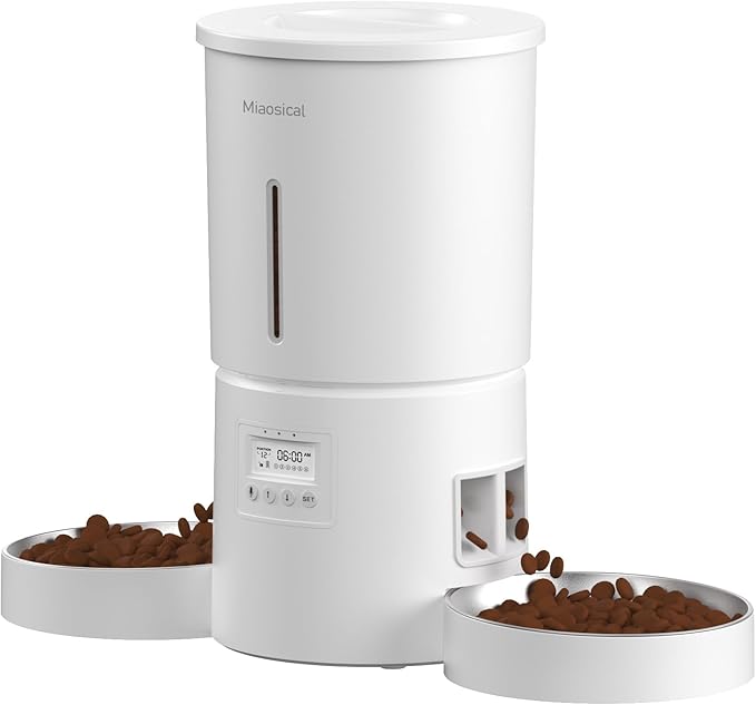 Automatic Cat Feeder for 2 Cats, 6 Meals/Day, 12 Portions/Meal, Dual Power by Miaosical