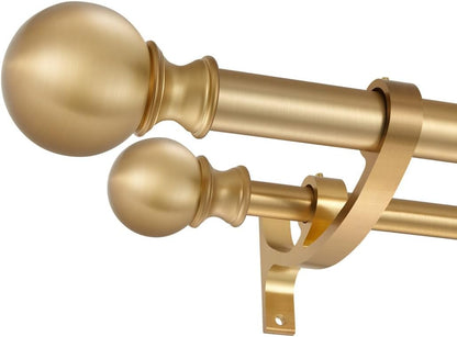 Double Curtain Rods for Window 48-84 Inch, Adjustable Double Drapery Rod with Round Finials, 1-Inch Front and 5/8 Inch Back Double Curtain Rod, Warm Gold Double Window Rods