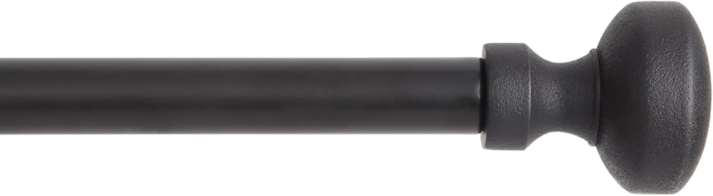 TOWN & COUNTRY EVERYDAY Modern Rounded Cap Single Indoor Curtain Rod and Finial Set, Easy Install Wall Mount, Matte Black, Adjustable 36”-72”