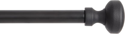 TOWN & COUNTRY EVERYDAY Modern Rounded Cap Single Indoor Curtain Rod and Finial Set, Easy Install Wall Mount, Matte Black, Adjustable 36”-72”