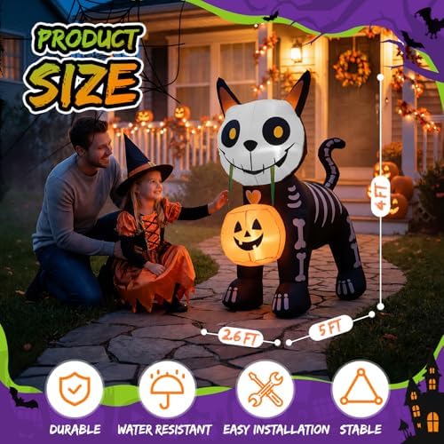 5FT Halloween Inflatables Cute Skeleton Cat Outdoor Decorations